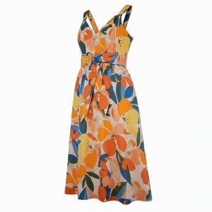 Vince Camuto Floral Fit and Flare Dress Size 8 Tie Waist Sleeveless Summer Midi